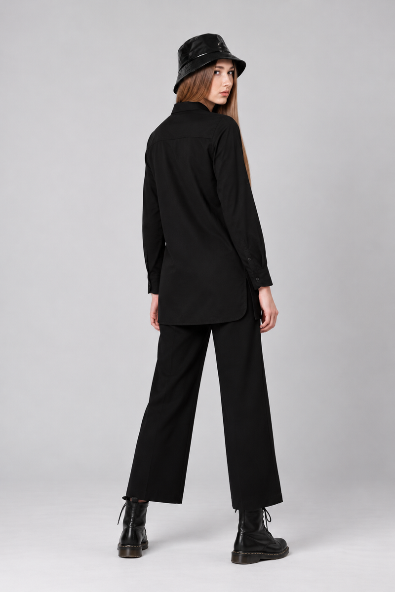 Black Collared Button-Front Shirt