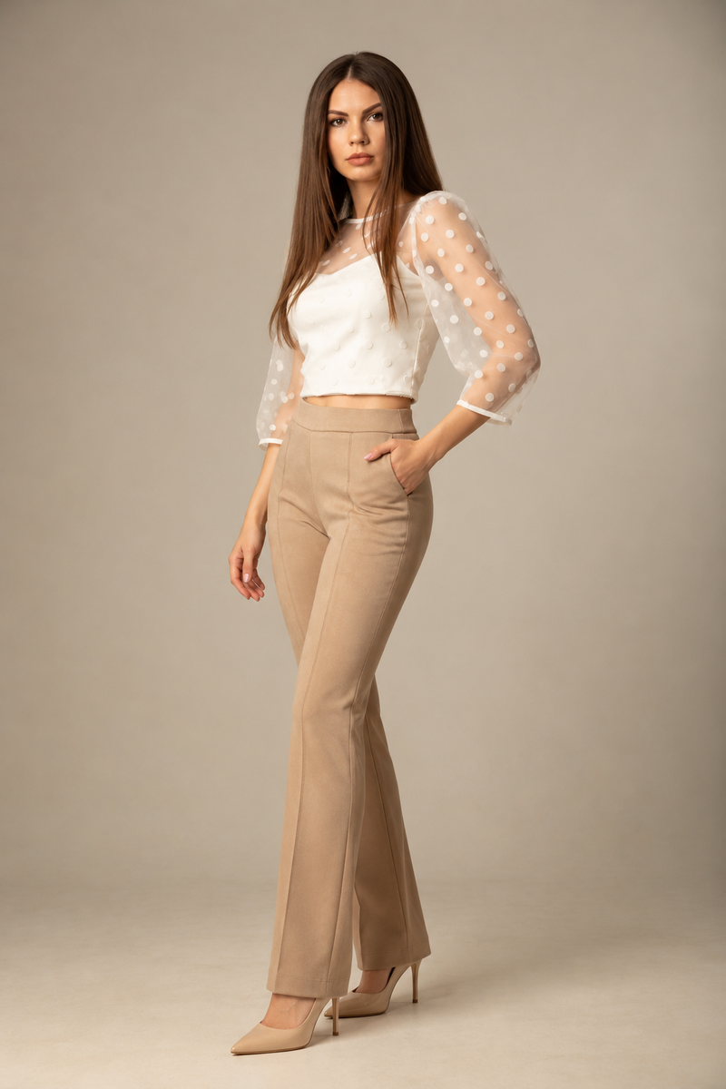 Ivory Sheer-Sleeve Cropped Top