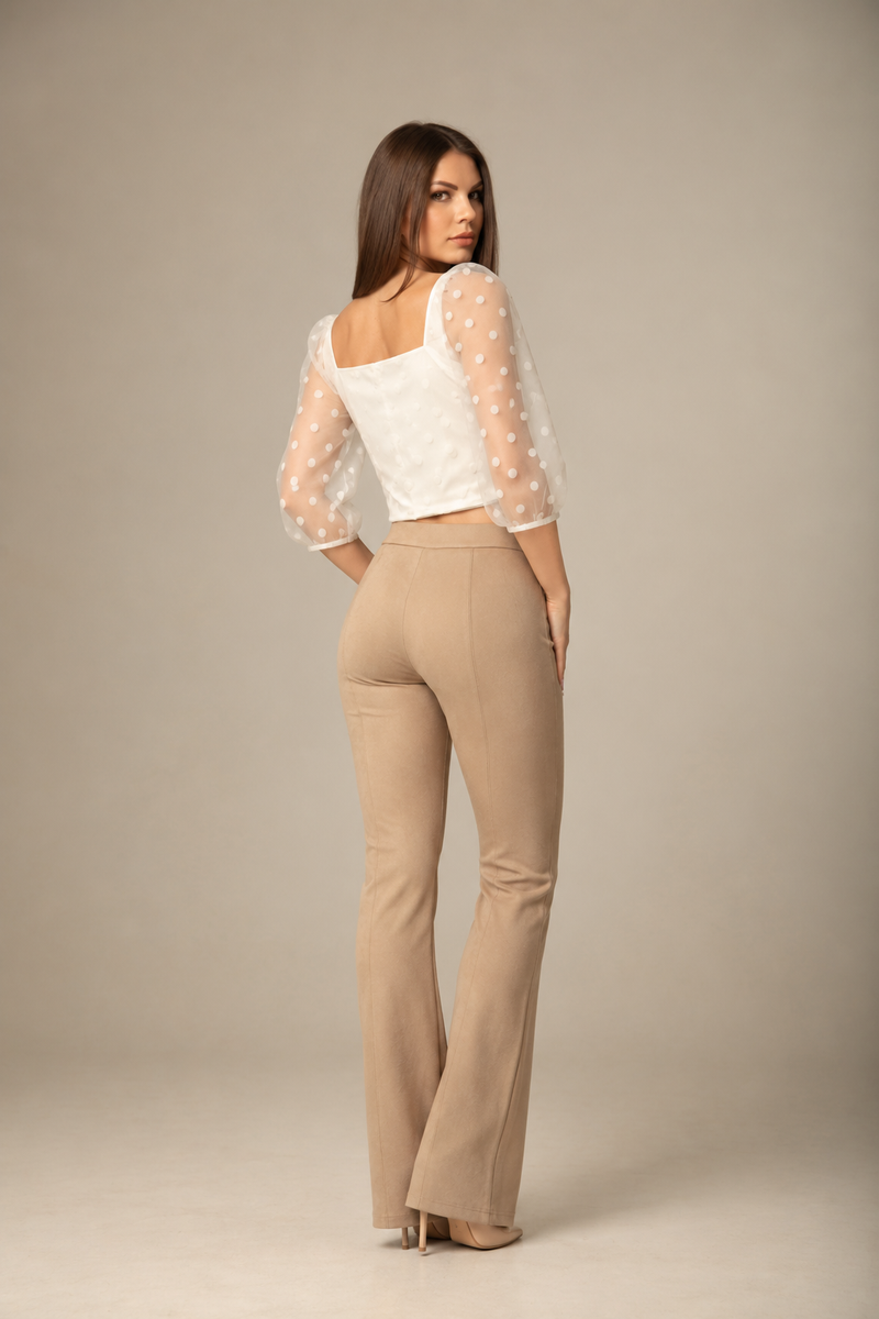 Ivory Sheer-Sleeve Cropped Top