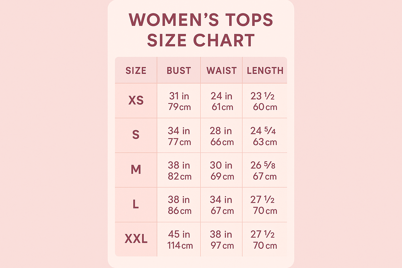 Mobile Women's Tops Size Chart